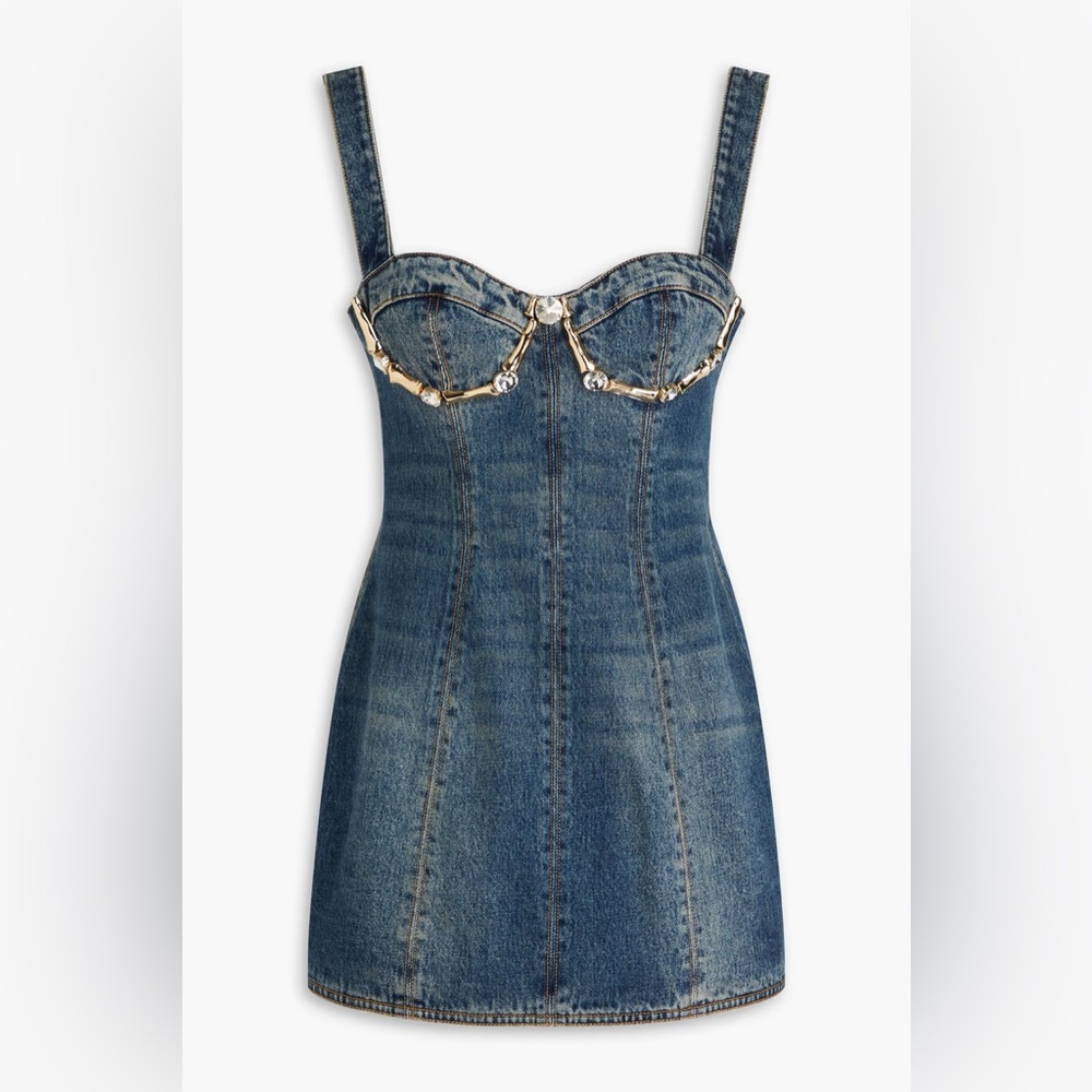 AREA Claw Embellished Denim Mini Dress size US 4